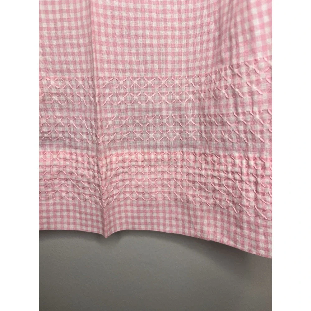 2 Pc Vintage Half Apron Hostess Semi-Sheer Pink Floral/Fruit Motiff And Gingham